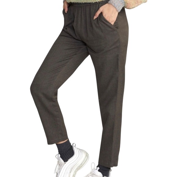 RVCA New Yume Herringbone Pants Womens XS Taupe Gray Elastic Waist Pull On NWT - Picture 1 of 10